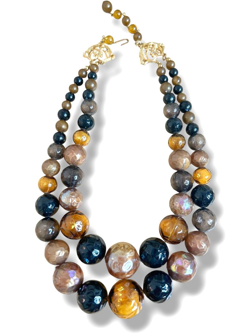 Vintage West Germany Double Strand Beaded Necklace Chunky Layered Earth Tones